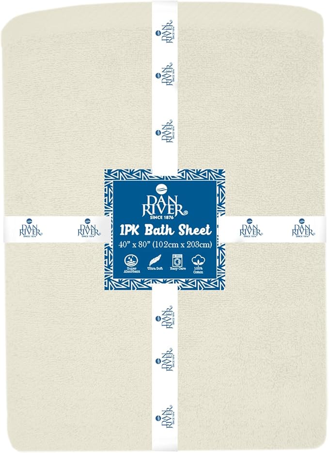 DAN RIVER Pack of 1 Bath Sheet 40x80 Inches, Extra Large Quick Dry Bath Towels, Hotel Collection Towels for Adults - Ivory