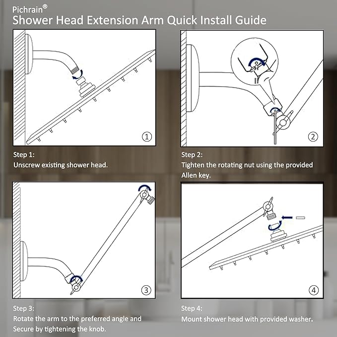 6 Inch Adjustable Shower Head Extension Arm, All-Metal Shower Arm Extender with Locking Set Screw for Rainfall, Fixed, Handheld Showerheads, G1/2 Universal Thread, Easy Installation, Chrome