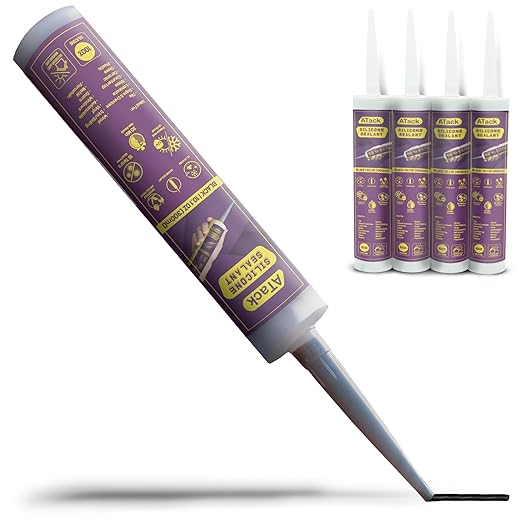 ATack Black Silicone Sealant Caulk 10.1oz (4-Pack 40.4oz Total) 100% Silicone Black Caulking Waterproof | Black RTV Silicone Sealant for RV Caulking | High Temp Caulk for Wood Aquarium Bathtub Shower