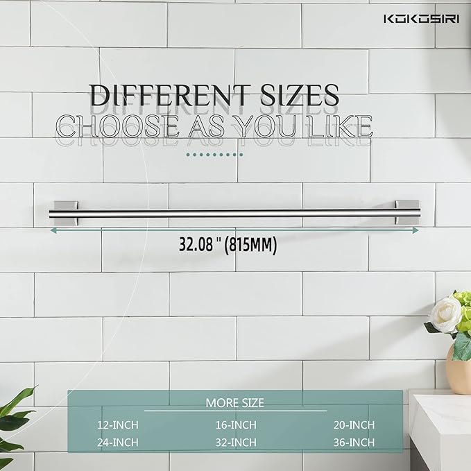 KOKOSIRI 32'' Towel Bar Bathroom Towel Holder for Bath Kitchen Toilet 32 Inch Necklace Holder Chrome Stainless Steel B4005CH-L32