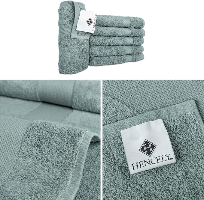 Hencely Premium 6-Pack Washcloths 12x12 Inches Soft Turkish Cotton High Absorbent and Quick Dry Dishtowel for Kitchen and Bath (Wash Cloth 6 Pack, Dark Green)