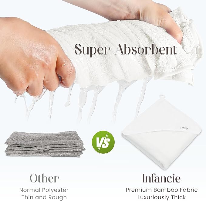 Bamboo Hooded Baby Towel with Face Cloth – 2 Hooded Towels (29x29 inches) & 2 Washcloths (9x9 inches) – Ultra Soft, Absorbent & Cozy Bath Set for Newborns and Infants