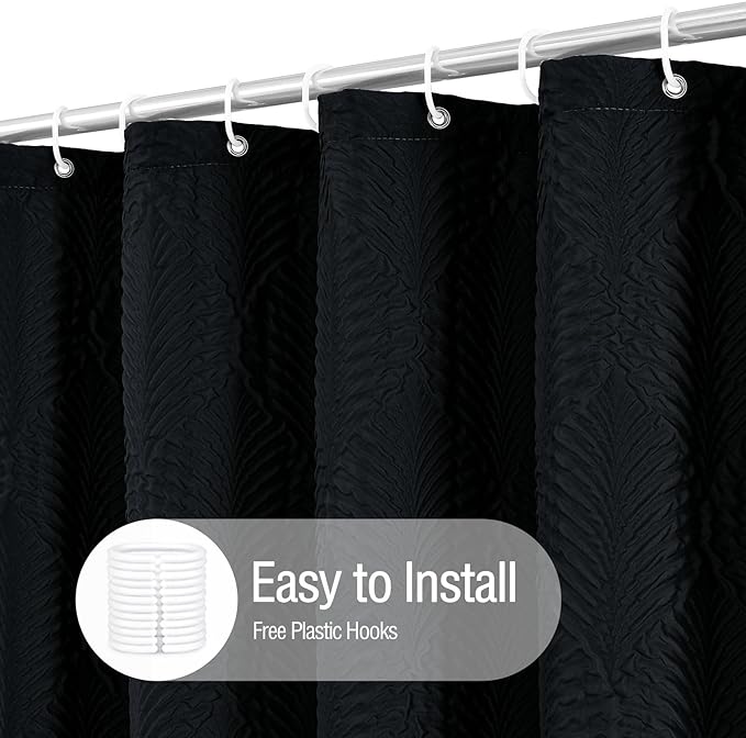 Gibelle Navy Blue Shower Curtain for Bathroom, 3D Embossed Textured Fabric Shower Curtain, Modern Farmhouse Chic Soft Cloth Shower Curtain Set with Hooks, 72x72