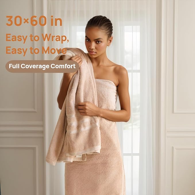 Cotton Bath Towel – Large 30x60 Inches, Soft, Thick & Absorbent Towel for Bathroom, Spa, or Home Use (Beige, 2 Pack – 30"x60")