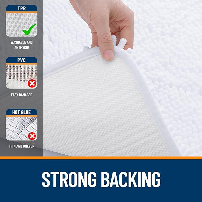 OLANLY Bathroom Rugs Sets 2 Piece, Soft Absorbent Chenille Bath Mats and U-Shaped Contour Toilet Mat Area Rug Set, Machine Washable Bath Carpet, Home Decor Accessories(36"x24"+24"x20", White)