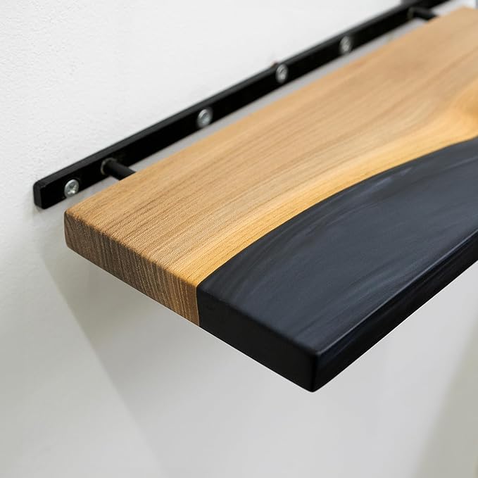 RWA Straight Edge Floating Shelf – Unique Wood Floating Shelf for Wall Decor, Living Room, Bedroom, or Bathroom – Sleek Decorative Wall Shelves for Home & Office (Straight/Black, Medium - 16x6)