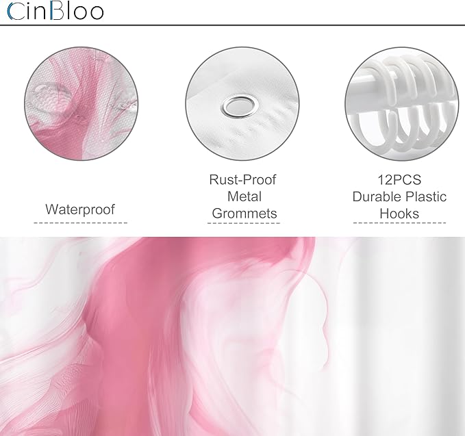 Cinbloo Pink Shower Curtain 60Wx72H Abstract Marble Ombre Modern Ink Texture Cute Elegant Luxury Bathroom Curtain Set Smoke Shapes Minimalist Simple Girls Girly Women Bath Bathroom Accessories Decor