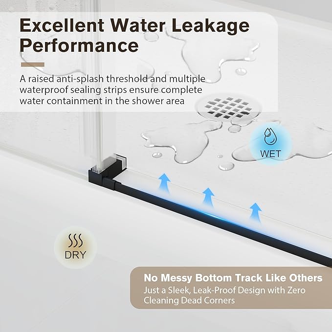 Frameless Glass Shower Door, 55-60" W x 76" H Sliding Frameless Shower Door, 1/4''(6mm) SGCC Tempered Glass, Explosion-Proof Film Nano Coating, Stainless Steel Hardware, Matte Black