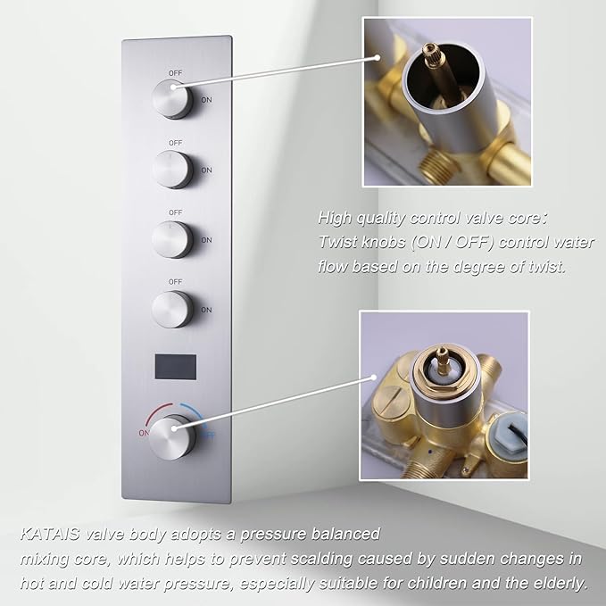 Brushed Nickel Digital Display Shower System with 16X24 inch Ceiling Mounted Shower Head(Rain&Waterfall Modes), with Handheld Spray and 6 PCS Dual Modes Body Jet