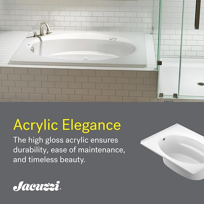 Jacuzzi SIGNATURE Acrylic Drop-In Bathtub, Soaking Sanctuary, Slip Resistant, Left Drain Placement, 72" (L) x 42" (W), Oval In Rectangle, 3-Tile Flange, White