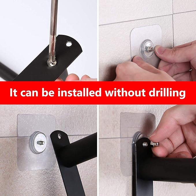 Black Adjustable Towel Bar for Bathroom Wall Mount17-30.7inch Adhesive Shower Towel Rack Stainless Steel Bath Towel Holders for Toilet Kitchen Double Towel Hanger (Black 3 Bar)