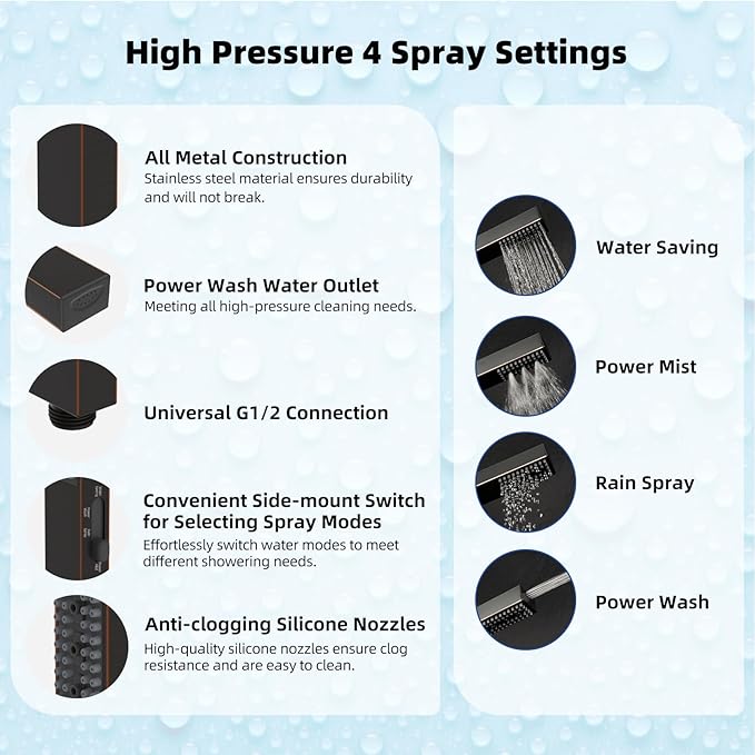 Hibbent All Metal CUPC Certified 10'' Rain Shower Head, Dual Shower Head Combo, High Pressure Handheld 4 Sprays Shower Wand, 16'' Adjustable Extension Arm, 71'' Hose, Shower Holder, Oil-Rubbed Bronze