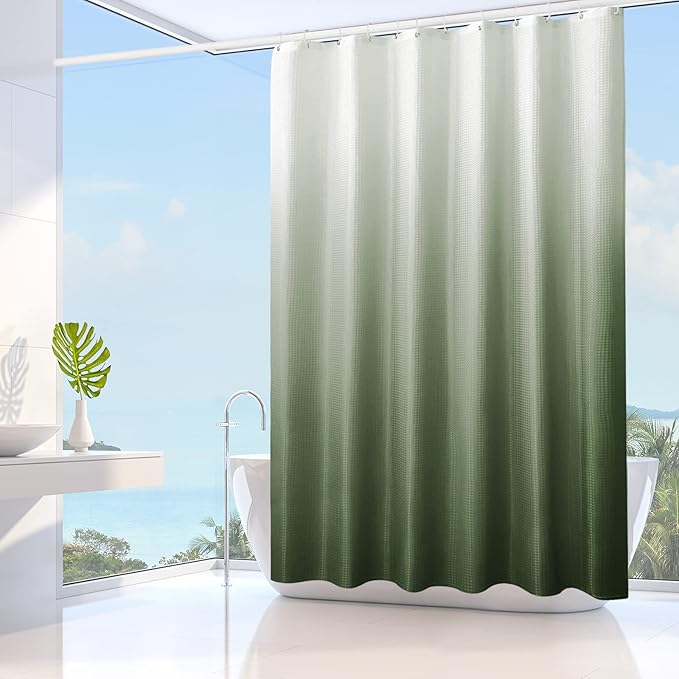 Gibelle Small Stall Shower Curtain 36 x 72, Narrow Half Sage Green Ombre Shower Curtain for Bathroom, Waffle Weave Fabric Shower Curtain Set with Hooks, Water Repellent, Machine Washable