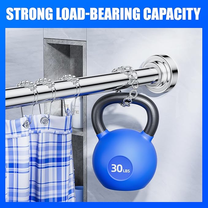 Ausemku Shower Curtain Rod Tension - 26-76 Inch Never Rust Non-Slip Spring Tension Curtain Rod No Drilling Stainless Steel Curtain Rod Use Bathroom Kitchen（Silver）