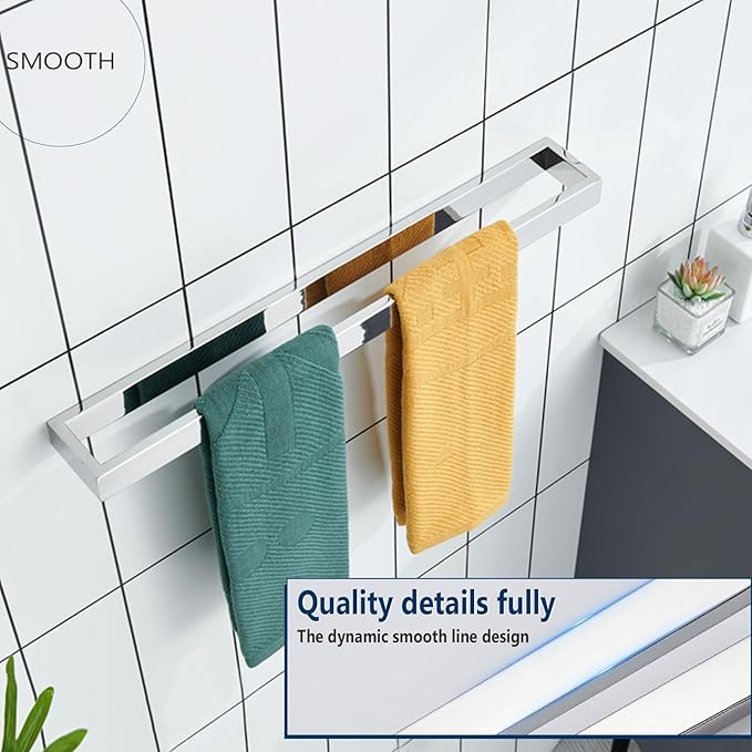 KOKOSIRI Towel Bars Chrome Bath Towel Rack 24-Inch Kitchen Holders Polished Stainless Steel Bathroom Hardware Wall Mounted, 2 Pack B4008CH-L24-P2