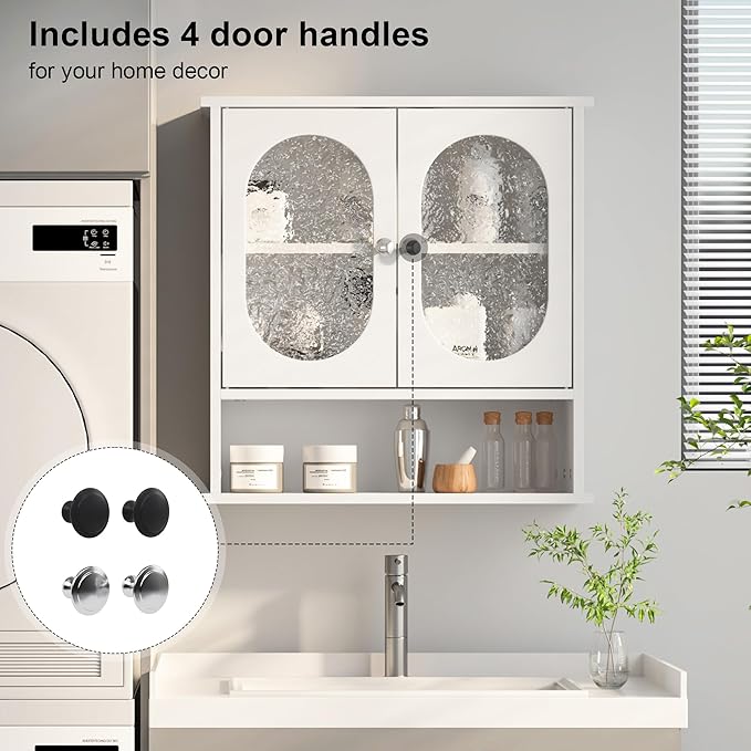 Medicine Cabinet for Bathroom,2 Acrylic Doors White Oval Bathroom Wall Cabinet,Over Toilet Storage Cabinet for Laundry Room/Kitchen/Living Room,Surface Mount Medicine Cabinets 23x24