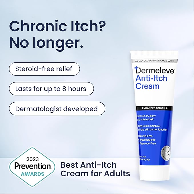 Dermeleve Steroid Free Anti-Itch Cream | Extra Strength for Psoriasis, Seborrheic Dermatitis, Viral Rash, Bug Bites, Allergy, Chronic Hives, Neuropathy (Nerve) | Full Body Itch Relief | 4 oz (2 Pack)