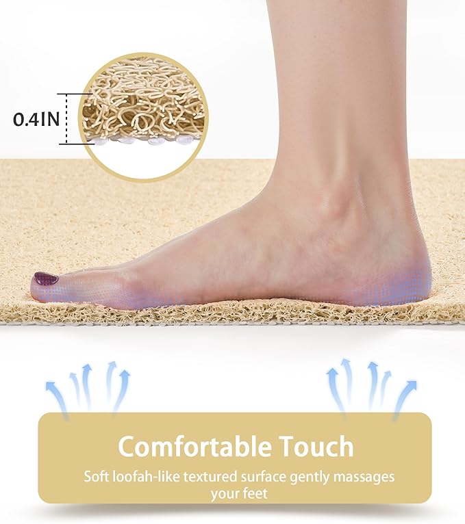 Beige Non Slip Square Shower Mat 24x24 Inch for Bathtub and Shower, Anti Slip Bath Mat for Textured Surfaces, Loofah Foot Scrubber, Safety Mat for Walk in and Stand Up Showers, Quick Drying