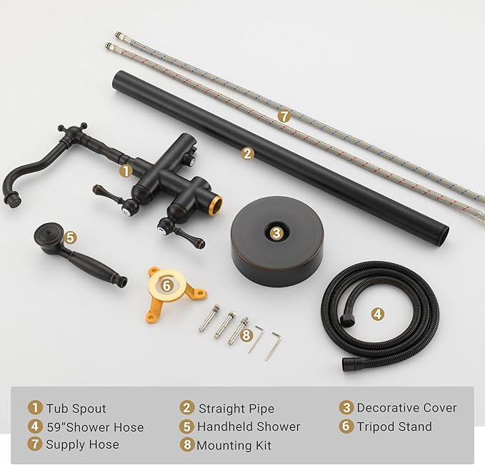 Oil Rubbed Bronze Freestanding Bathtub Faucet Sets Single Handle with 360° Swivel Spout Floor Mount Tub Filler with Handheld Sprayer, Floor Mount Bathtub Faucet, 47.2-Inch, JBTF430-ORB
