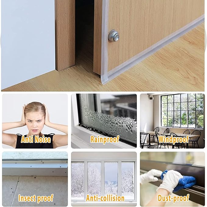 33.5 FT Weather Stripping Door Seal Strip, Shower Door Bottom Seal, Self Adhesive Door Insulation Strip for Door Frame, Windows and Shower Glass Gaps (Transparent, 25+45mm)