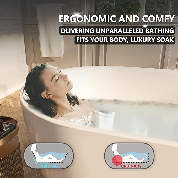 59" Acrylic Freestanding Bathtub, Free Standing Tub, Stand Alone Tub with Overflow and Drain, cUPC Certified, Gloss White