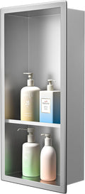 Stainless Steel Shower Niche 18"× 8" Brushed with 2- Tier Shelf No Tiled Needed Niche Shower for Wall Recessed Shower Shelf for Bathroom Storage