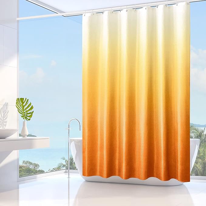 Gibelle Orange Shower Curtain, Ombre Waffle Weave Fabric Shower Curtain for Bathroom Set with Hooks, Water Repellent and Machine Washable, 72 x 72