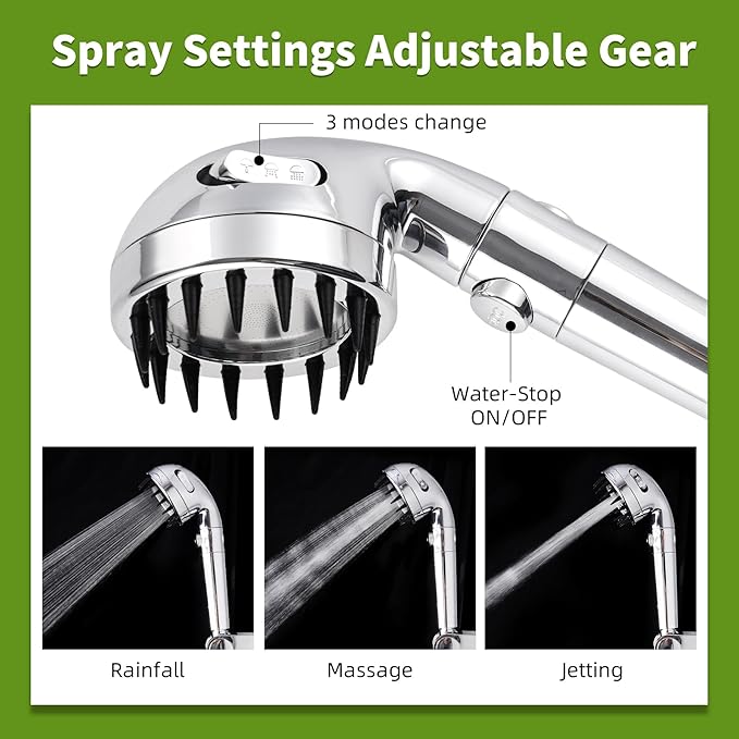Hygie Rinse Handheld Dog Shower Attachment with Massage Head for Fast and Easy Dog Bathing and Cleaning, Included Garden Adapter for Indoor and Outdoor Dual Use, Handheld Sprayer with Hose, Chrome