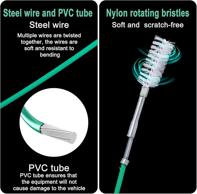 BOXOB 10 Pcs Car Sunroof Drain Cleaning Tool, 2 118in Flexible Long Pipe Cleaners with 4 Cleaning Brush 2 Syringe & Syringe Hose Heart Shaped Handle Soft Drain Brush for Auto Sunroof Wiper Hole