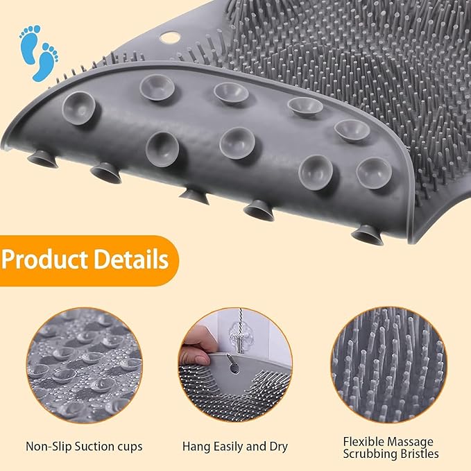 Shower Foot Scrubber Mat with Non-Slip Suction Cups, Exfoliating Foot and Back Washer Pad for Bathtub and Shower Floor (Yellow)