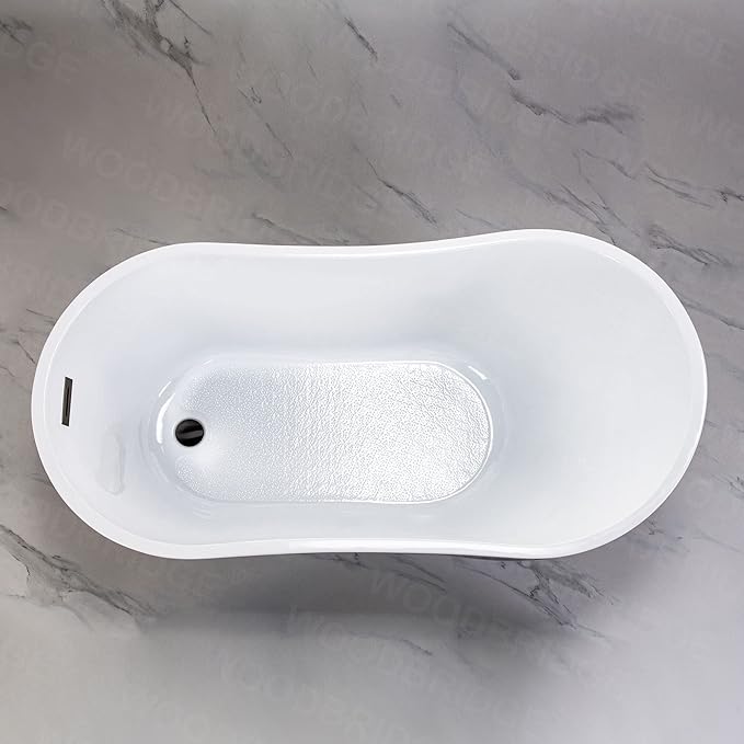 WOODBRIDGE 54" Freestanding White Acylic Soaking Bathtub with Matte Black Drain and Overflow,Black,B1807-MB