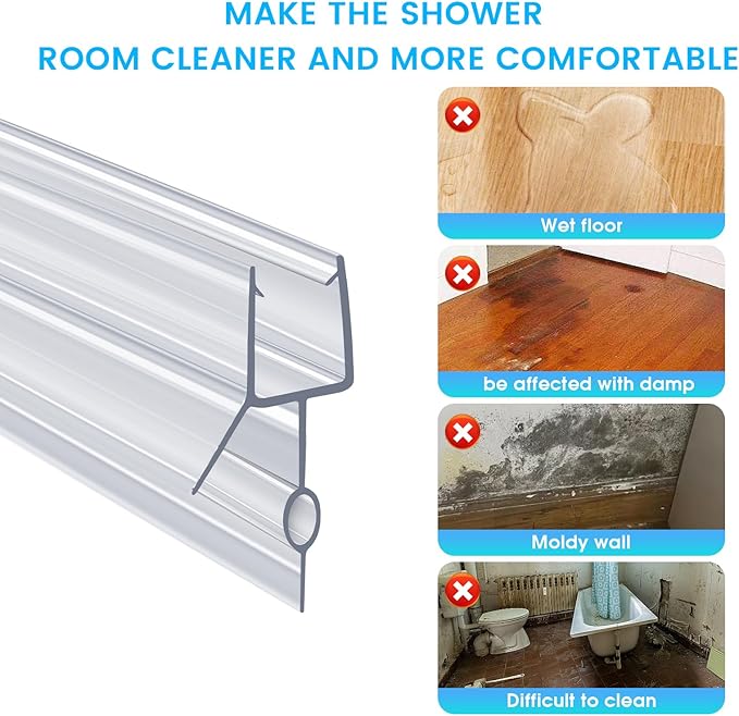 POZIA Clear Frameless Glass Shower Door Bottom Seal | Shower Door Sweep for Leak-Proof, Quick Installation to Create Reliable Water Barrier (2PACK-3/8in-20mm Gap)
