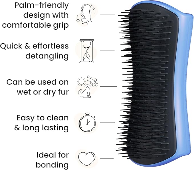 Pet Teezer Detangling Dog Grooming Brush, Dog Bath Brush for Long Haired Breeds and Wet or Dry Fur, Large, Blue & Grey