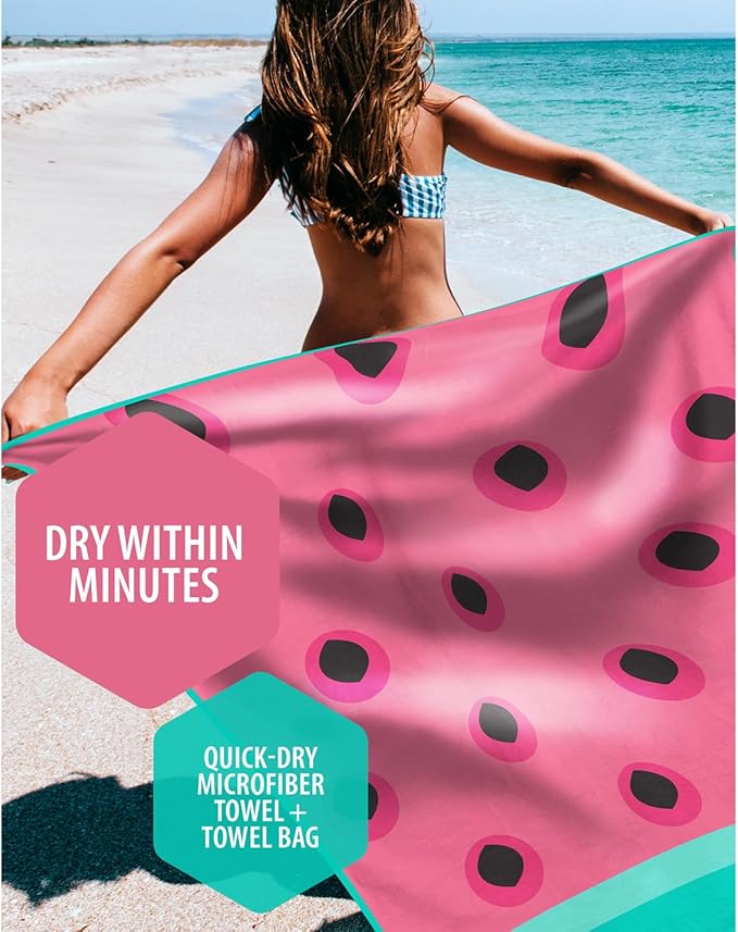 VENTURE 4TH Microfiber Beach Towel: Quick-Dry, Compact, Sand-Free, Absorbent, Sandproof and Lightweight - Perfect for Camping, Beach, and Roadtrips (Watermelon Design | 35x78 inches)