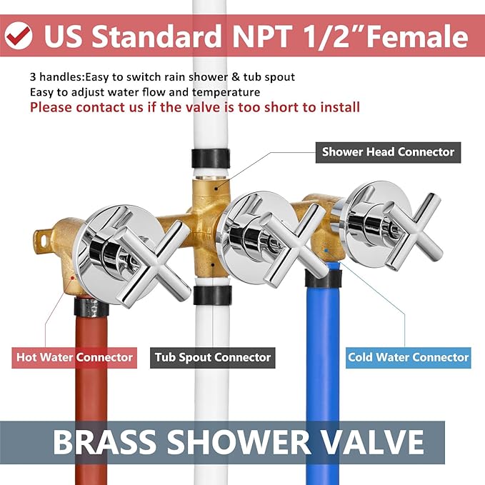 Aolemi 3 Handles Tub Shower Faucet Set with Valve Bathtub Combo Set Shower System Complete Trim Kit Wall Mounted Polish Chrome