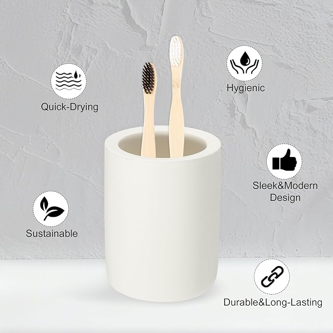 Toothbrush Holder, Diatomite Bathroom Organizer, Toothbrush & Toothpaste Holder Cup, Vanity Storage Solution for Bathrooms, Beige, 1Pc