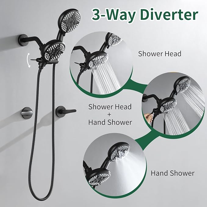 2 Handle Shower Faucet Shower System Complete 2 in 1 Shower Combo Set with Handheld Showerhead Shower Trim Kit Shower Fixtures Matte Black