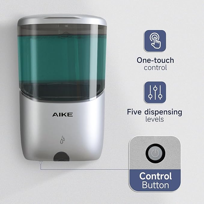 AIKE Wall Mount Automatic Soap Dispenser for Liquid Soap Battery Operated Silver, Model AK1216