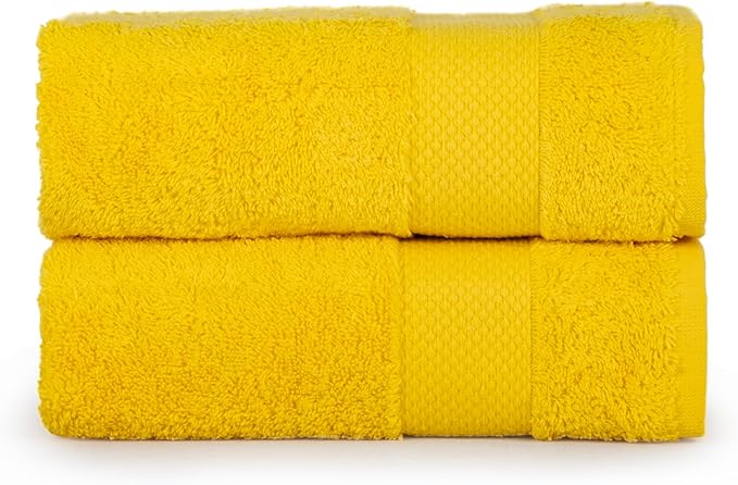 Hencely Luxury Hand Towel - Set of 2 (16x28 Inches) - Soft Turkish Cotton, Absorbent, Quick-Drying Face, Body, Kitchen, and Bathroom Towel (Hand Towels 2 Pack, Yellow)
