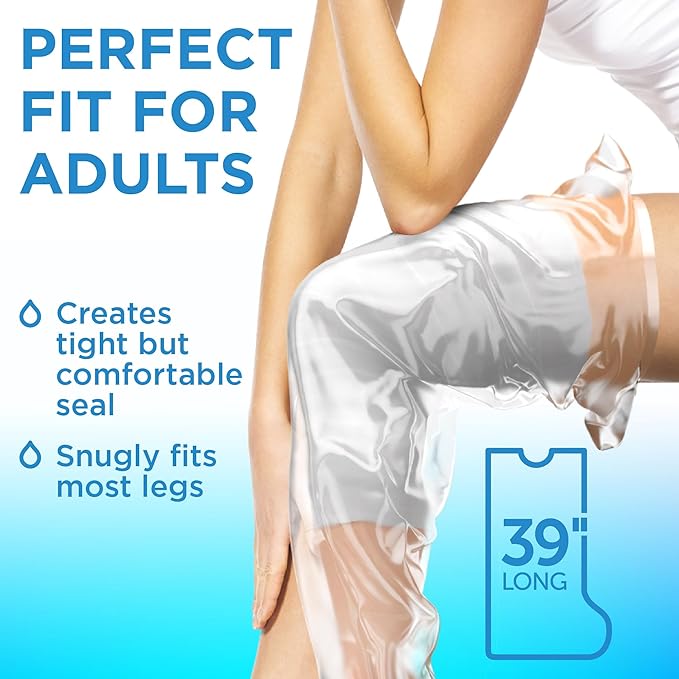 Mighty-X 100% Waterproof Cast Covers for Shower Leg - Tight Seal - 2pk Reusable Adult Full Leg Cast Protectors - Thigh, Knee, Ankle, Foot - Strong and Durable
