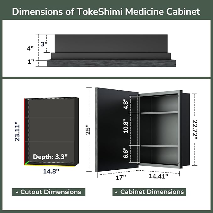 TokeShimi 17x25 Recessed Medicine Cabinet with Mirror Wall Mounted, Metal Beveled Mirror with Storage for Bathroom Vanity, Aluminum Alloy Medicine Cabinet Mirrored Silver