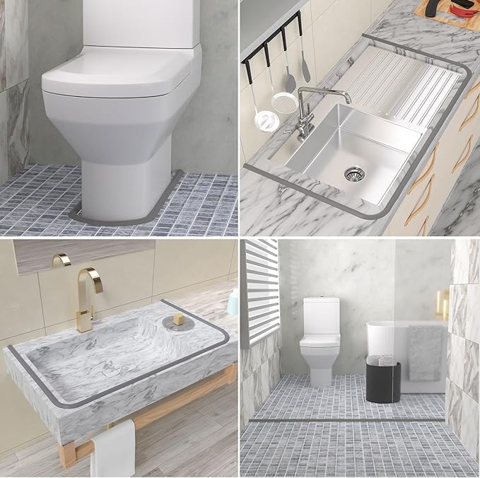 Duzzy 98 Inch Collapsible Shower Water Dam, Shower Threshold Water Stopper Barrier and Retention System and Keeps Water Inside Threshold Dry and Wet Separation, Suitable for Bathroom & Kitchen