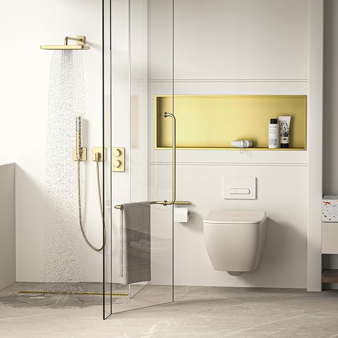 Stainless Steel Shower Niche 36" X 12" Gold No Tile Needed Niche Shower Recessed Wall Horizontal Niches for Bathroom Storage Over Mount Installation