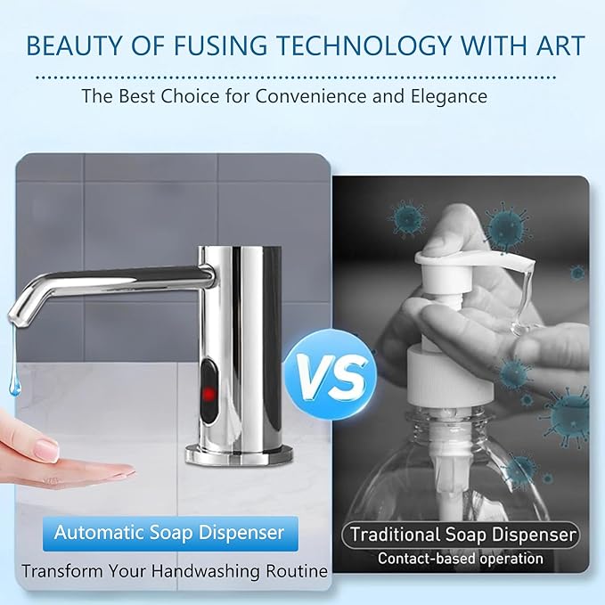 Automatic Soap Dispenser Touchless for Kitchen and Bathroom, Sink Built in Commercial Electric Soap Dispenser,Upgraded Infrared Sensors, with Bottle and Pump Electroplated 33.81oz/1000ml