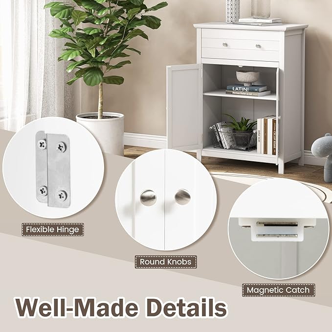 Giantex Bathroom Storage Cabinet with Drawer - Floor Cabinet with Doors, Adjustable Shelf, Storage Organizer for Entryway, Laundry Room, Kitchen, Living Room, Bedroom, Freestanding Cupboard (White)