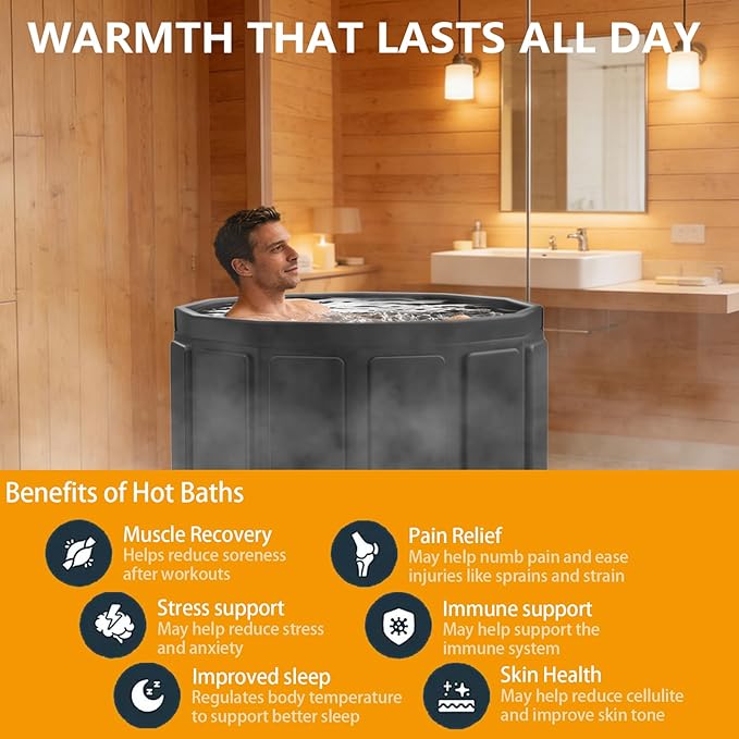 Portable Bath Tub for Adult, Foldable Soaking Bathtub for Hot SPA&Ice Bath, Foldable Small Bathtub Collapsible Tub for Bathing, Quick Setup No Installation Space-Saving Storage (black, 25.9X27.5 IN)