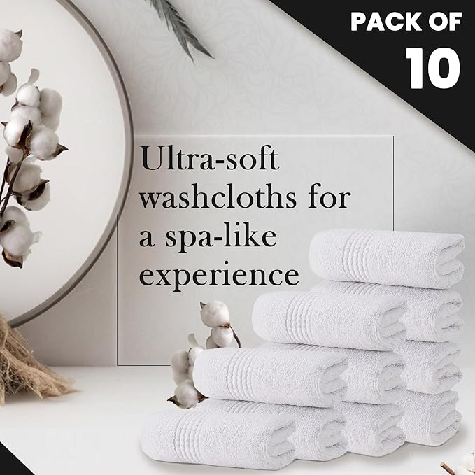 HALLEY Turkish Cotton Towels (Pack of 10) Washcloths Super Soft Highly Absorbent 100% Cotton Fingertip Towels for Bathroom and Kitchen for Mother’s Day (White)