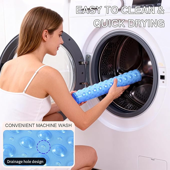Anti-Slip Bathtub Shower mat, 20.8×20.8（Approximately 53×53cm） inch Soft Oversized Machine Washable Non-Slip Bathtub mat with Drainage Holes, Bathroom Floor Suction Cup.（1-Clear Blue）