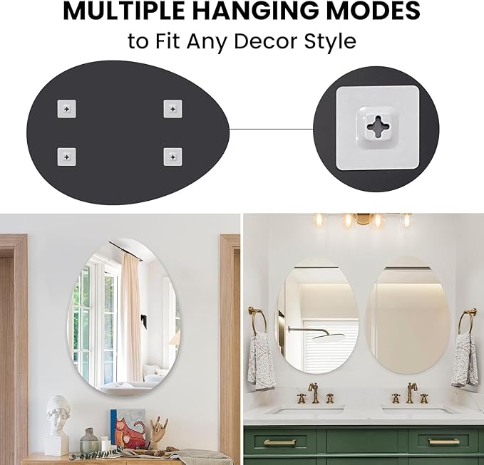 VASUHOME Drop Frameless Bathroom Mirror, 20 x 28 Inch Wall Vanity Mirror, Large Wall Mounted Mirrors for Bathroom, Living Room, Bedroom