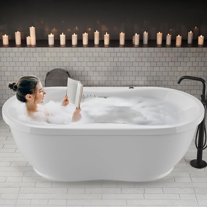 ANZZI Freestanding Tub 36" x 71", Whirlpool and Air Bath Tub in White, Aromatherapy, Whirpool Jetted, 6 ft., Lori Series (FT-AZ102)